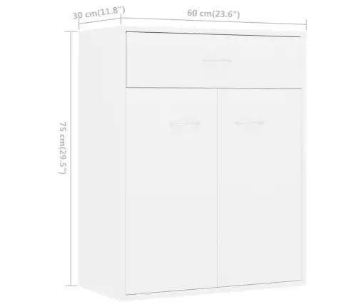 Kumode, Balta, 60X30X75 Cm, Inženierijas Koks Vidaxl
