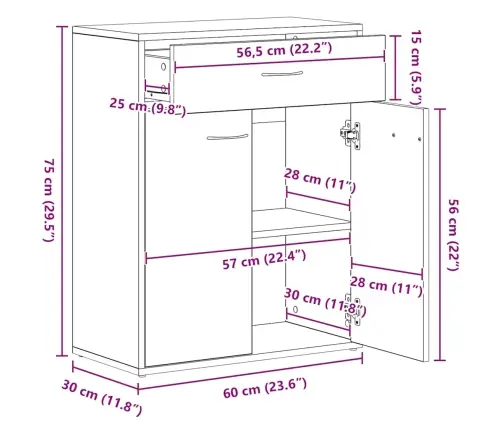 Puhvetkapp, Sonoma Tamm, 60 X 30 X 75 Cm Tehispuit