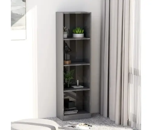 Spintelė Knygoms, 4 Lentynos, Pilka, 40X24X142cm Mdp, Blizgi