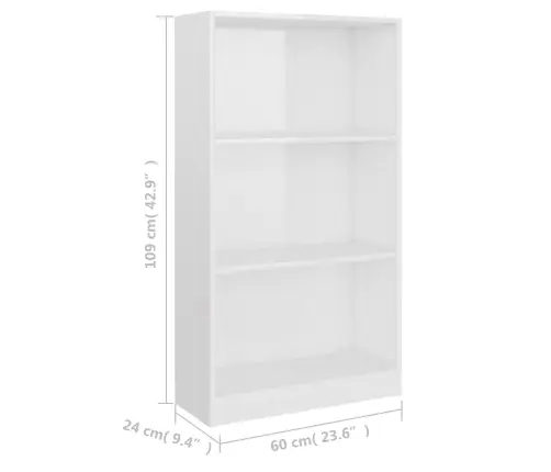 3-Līmeņu Grāmatu Plaukts, Balts, 60X24X109Cm, Inženierijas Koks Vidaxl