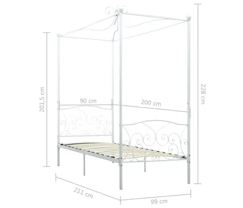 Lovos Rėmas Su Baldakimu, Baltos Spalvos, 90X200cm Metalas