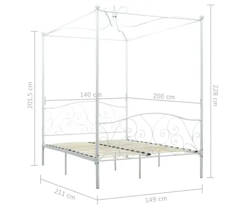 Lovos Rėmas Su Baldakimu, Baltos Spalvos, 140X200cm Metalas