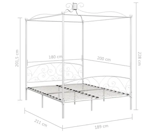 Baldahhiiniga Voodiraam, Valge, Metall, 180 X 200 Cm