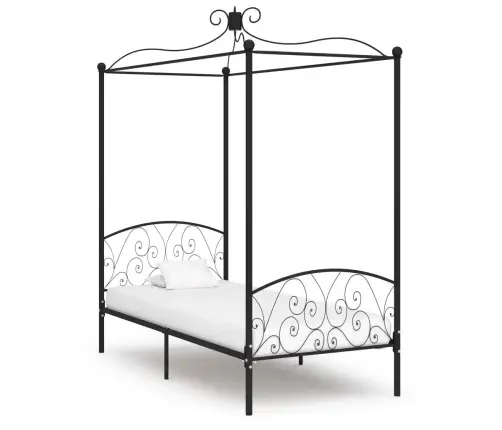 Gultas Rāmis Ar Nojumi, Melns, Metāls, 100X200 Cm Vidaxl