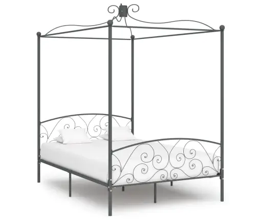 Gultas Rāmis Ar Nojumi, Pelēks, Metāls, 140X200 Cm Vidaxl