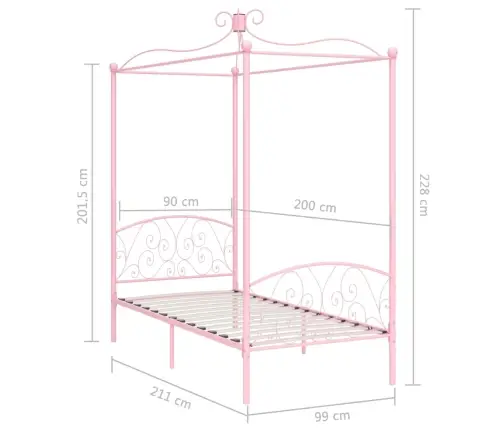 Lovos Rėmas Su Baldakimu, Rožinės Spalvos, 90X200cm Metalas