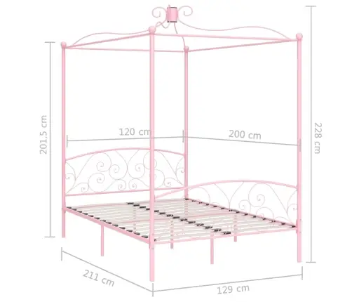 Baldahhiiniga Voodiraam, Roosa, Metall, 120 X 200 Cm