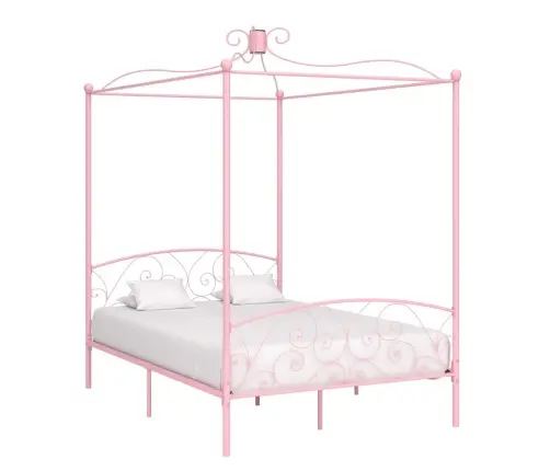 Baldahhiiniga Voodiraam, Roosa, Metall, 140 X 200 Cm