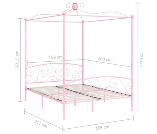 Gultas Rāmis Ar Nojumi, Rozā, Metāls, 160X200 Cm Vidaxl