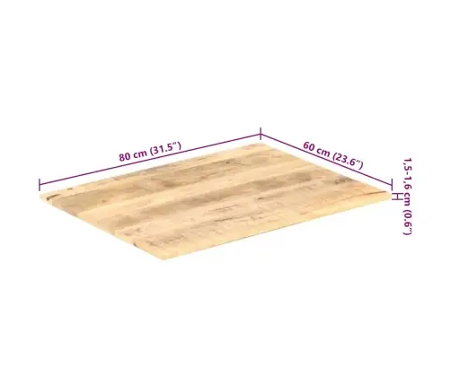 Galda Virsma, 15-16 Mm, 80X60 Cm, Mango Masīvkoks Vidaxl