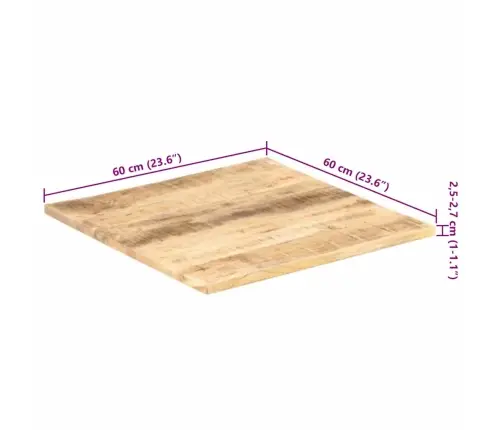 Galda Virsma, 25-27 Mm, 60X60 Cm, Mango Masīvkoks Vidaxl