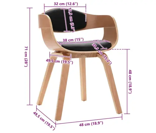 Valgomojo Kėdės, 2Vnt., Išlenkta Mediena Ir Dirbtinė Oda