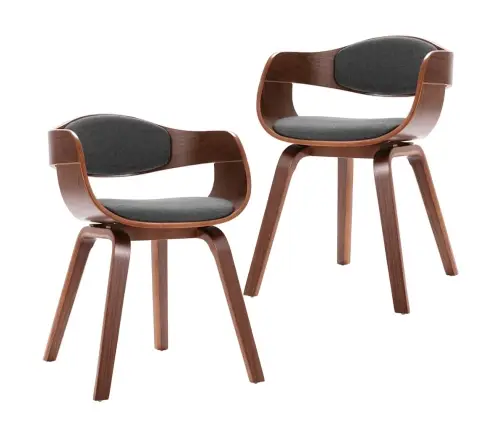 Valgomojo Kėdės, 2Vnt., Pilkos, Išlenkta Mediena Ir Audinys