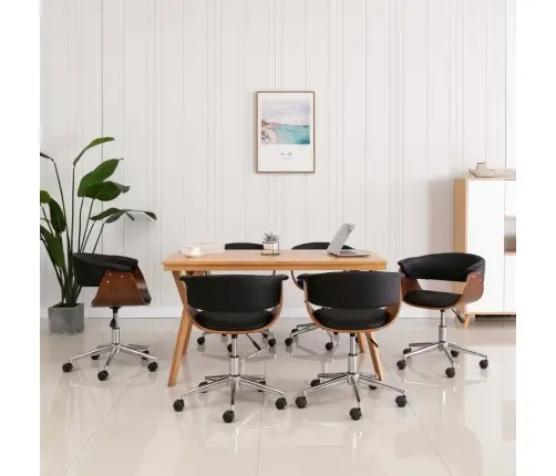 Grozāms Virtuves Krēsls, Izliekts Koks, Melna Mākslīgā Āda Vidaxl