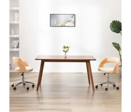 Pöörlev Söögitool, Kreemjas, Painutatud Puit Ja Kunstnahk Pöörlev Söögitool, Kreemjas, Painutatud Puit Ja Kunstnahk