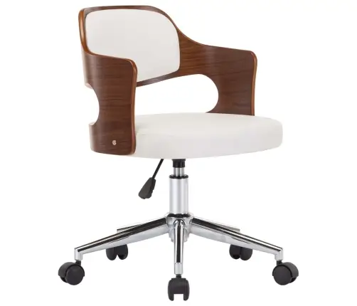 Grozāms Virtuves Krēsls, Izliekts Koks Un Balta Mākslīgā Āda Vidaxl