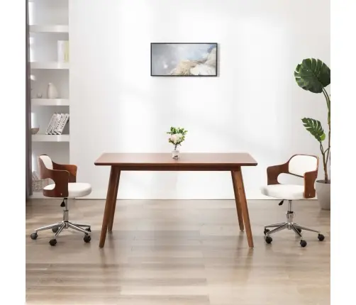 Grozāms Virtuves Krēsls, Izliekts Koks Un Balta Mākslīgā Āda Vidaxl