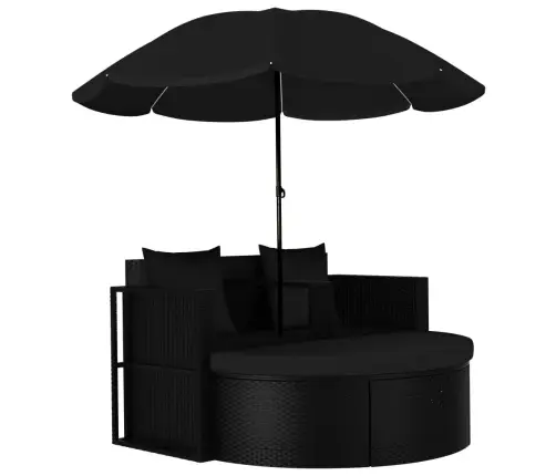 Dārza Gulta Ar Saulessargu, Melna Pe Rotangpalma Vidaxl