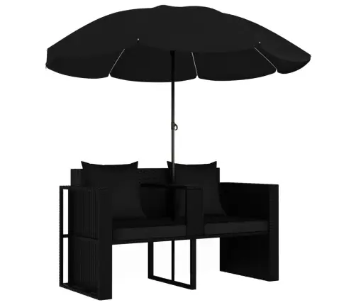 Dārza Gulta Ar Saulessargu, Melna Pe Rotangpalma Vidaxl