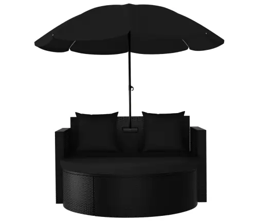 Dārza Gulta Ar Saulessargu, Melna Pe Rotangpalma Vidaxl