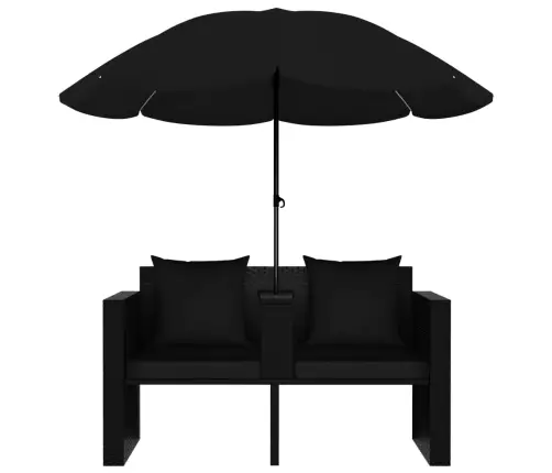 Dārza Gulta Ar Saulessargu, Melna Pe Rotangpalma Vidaxl