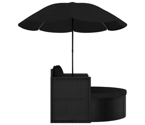 Dārza Gulta Ar Saulessargu, Melna Pe Rotangpalma Vidaxl