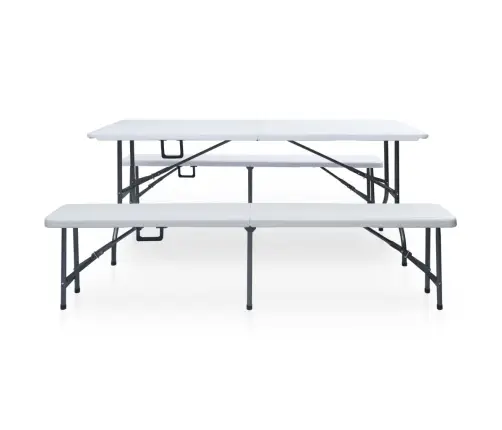 Kokkupandav Aialaud 2 Pingiga 180 cm Teras Ja Hdpe, Valge