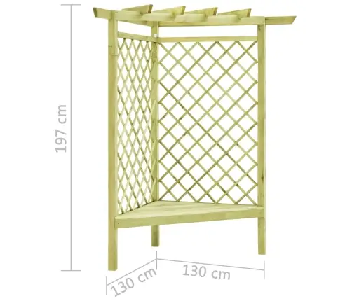 Stūra Pergola Ar Sēdekli, 130X130X197 Cm, Impregnēta Priede Vidaxl