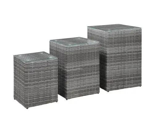 Galdiņi, 3 Gab., Stikla Virsma, Pelēka Pe Rotangpalma Vidaxl