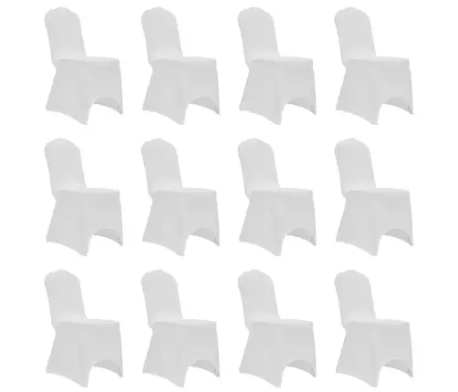 Krēslu Pārvalki, 12 Gab., Balts Elastīgs Audums Vidaxl