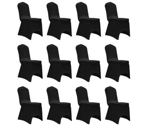 Kėdžių Užvalkalai, 12Vnt., Juodos Spalvos, Įtempiami (2X241198)