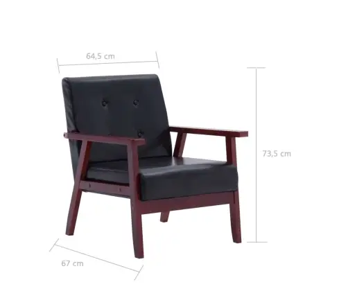 Diivanikomplekt, 3 Tk, Must, Kunstnahk