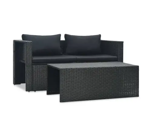 6-Osaline Aiamööblikomplekt Patjadega, Polürotang, Must