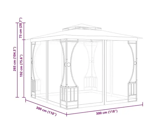 Dārza Nojume Ar Tīklu, 300X300X265 Cm, Krēmkrāsas Vidaxl