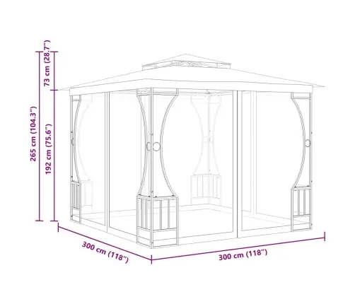 Dārza Nojume Ar Tīklu, 300X300X265 Cm, Antracītpelēka Vidaxl