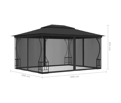 Pavėsinė Su Tinkleliu, Antracito Spalvos, 300X400X265Cm