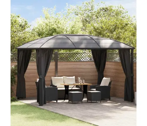 Dārza Nojume Ar Aizkariem, 400X300X265 Cm, Antracītpelēka Vidaxl