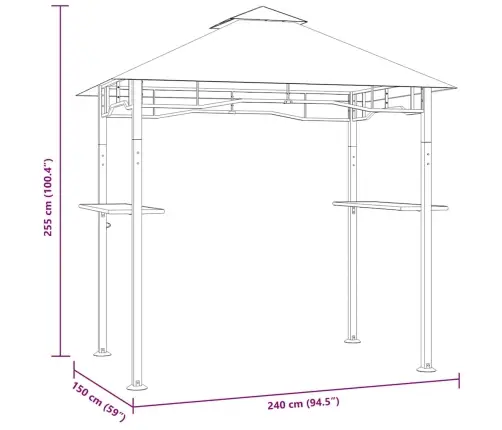 Dārza Nojume Grilam, 240X150X255 Cm, Antracītpelēka, Tērauds Vidaxl