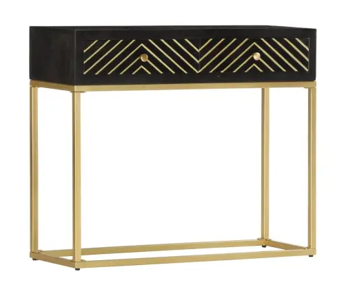 Konsoles Galdiņš, Melns Ar Zeltu, 90X30X75 Cm, Mango Masīvkoks Vidaxl