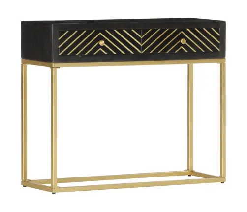 Konsoles Galdiņš, Melns Ar Zeltu, 90X30X75 Cm, Mango Masīvkoks Vidaxl