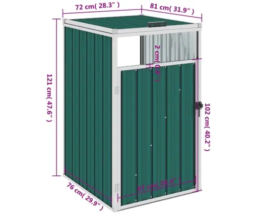 Prügikastikuur, Roheline, 72 X 81 X 121 Cm Teras