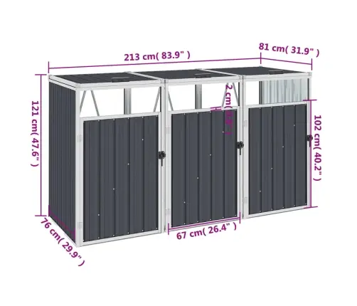 Kolme Prügikasti Kuur, Antratsiithall, 213 X 81 X 121 Cm Teras