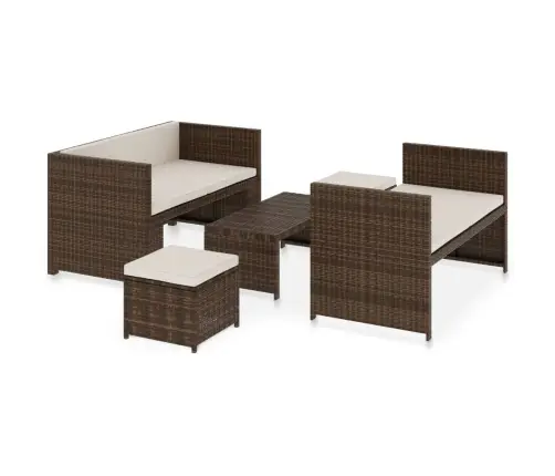 Poilsio Baldų Komplektas Su Pagalvėmis, 5 Dalių, Rudas, Ratanas