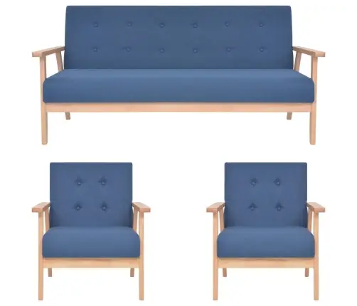 Dīvānu Komplekts, 3 Gab., Zils Audums Vidaxl