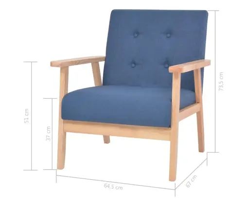 Dīvānu Komplekts, 3 Gab., Zils Audums Vidaxl