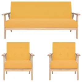 Sofos Komplektas, 3 Dalių, Geltonos Spalvos, Audinys