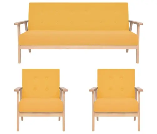 Sofos Komplektas, 3 Dalių, Geltonos Spalvos, Audinys