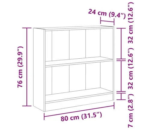 Knygų Spinta, Sonoma Ąžuolo, 80X24X75cm Apdirbta Mediena