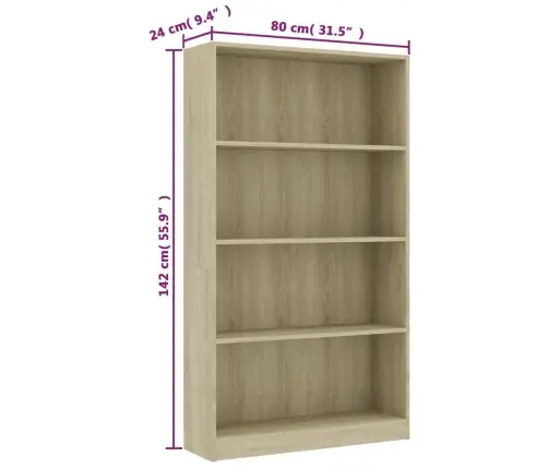 4-Korruseline Raamaturiiul Sonoma Tamm 80X24X142 Tehispuit