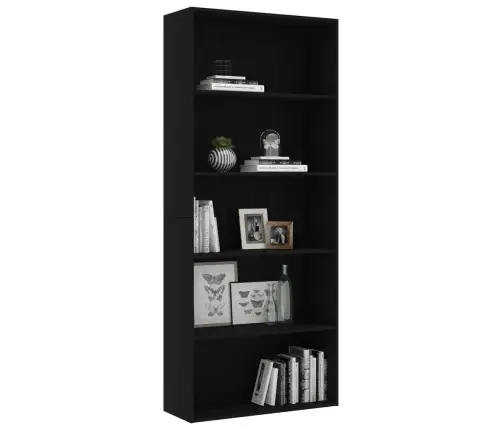 5-Līmeņu Grāmatu Plaukts, Melns, 80X30X189Cm, Inženierijas Koks Vidaxl